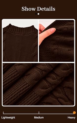 PRETTYGARDEN Long Sleeve Open Front Chunky Cardigan Sweaters for Women Cable Knit Long Cardigans Spring Outfits with Pockets - color: Brown, size: Large