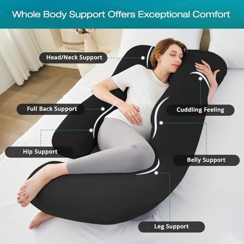 Cooling Pregnancy Pillows for Sleeping, 65'' Full Body Pillow, Black - color: Black, size: 65 Inch