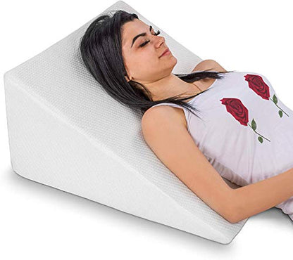 Abco Bed Wedge Pillow for Sleeping - Memory Foam Top - Reduce Neck & Back Pain, Snoring, Acid Reflux, Respiratory Problems - Ideal for Sleeping, Reading, Rest, Elevation - Washable Cover - 12in