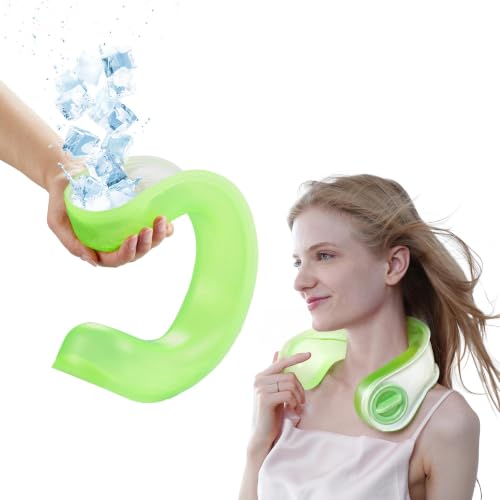 Neck Cooler for Hot Weather, Reusable Wearable Ice Water Neck Wrap with Wide Mouth for Ice Cubes, U-Shaped Cooling Neck Pack for Summer Heat, Outdoor Work, Sports, Travel & Hot Flashes, Green - color: Green