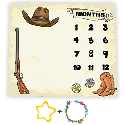 Western Cowboy Theme Baby Monthly Milestone Blanket, Soft Flannel, 48x40in - size: 48x40in