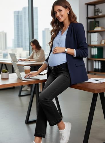 BLENCOT Women Maternity Pants High Waisted Straight Leg Ankle Jeans - color: Black, size: Medium