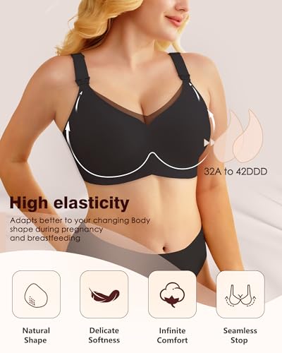 As Fairy Nursing Bras for Breastfeeding Mesh Lace Seamless Maternity Bra Pregnancy Sleep Wireless Bralette - color: Black, size: Small