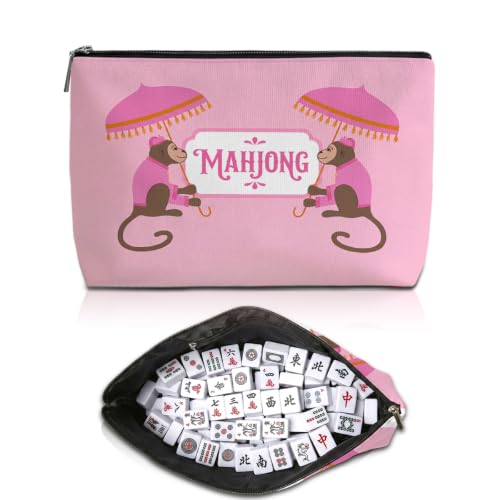 Cute Monkey Mahjong Tile Bag Pink Makeup Bag Gift for Women (Case Only) - color: Multicolor 1808
