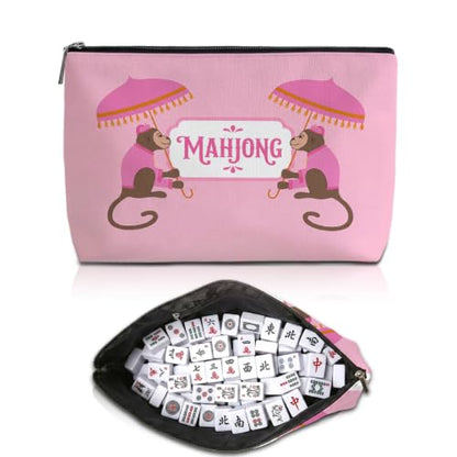 Cute Monkey Mahjong Tile Bag Pink Makeup Bag Gift for Women (Case Only) - color: Multicolor 1808
