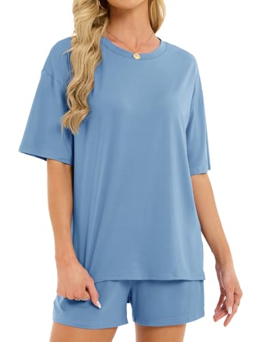 Women's 2 Piece Short Sets Loose Lounge Sets Oversized Summer Matching Sets - color: Blue, size: XX-Large