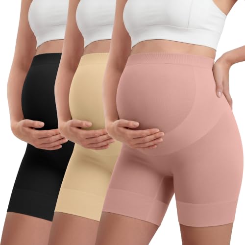 3 Pack Maternity Shapewear Shorts - color: Cinnamon Pink, Nude, Black, size: X-Large