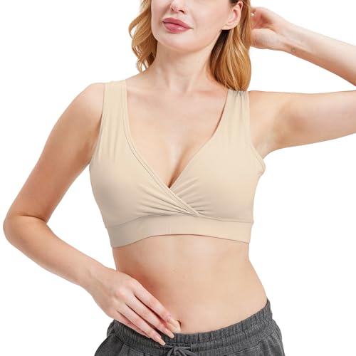 netdraw Women's Bamboo Viscose Nursing Sleep Bra - color: Oat, size: Medium