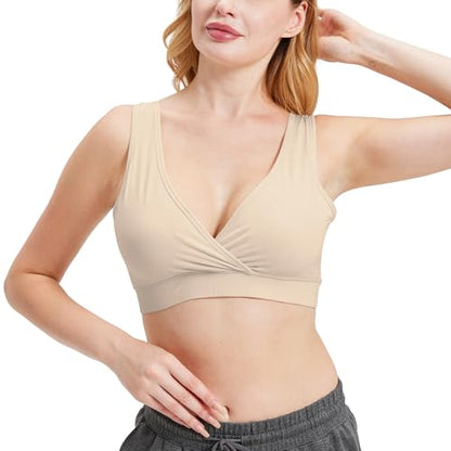 netdraw Women's Bamboo Viscose Nursing Sleep Bra - color: Oat, size: Medium