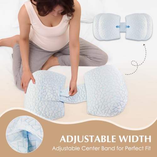 DONAMA Memory Foam Pregnancy Pillow for Sleeping, Cooling Maternity Pillow - color: White Blue