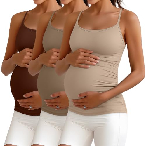 Ficerd 3 Pack Women's Maternity Tank Tops - color: Apricot, Khaki, Coffee, size: X-Large