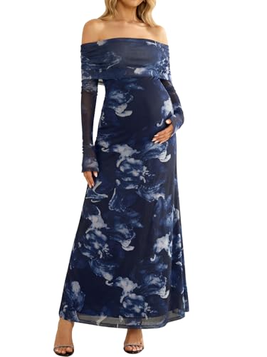 KUTUMAI Strecth Floral Maternity Pregnancy Baby Shower Photoshoot Dress - color: Blackfloral, size: Medium