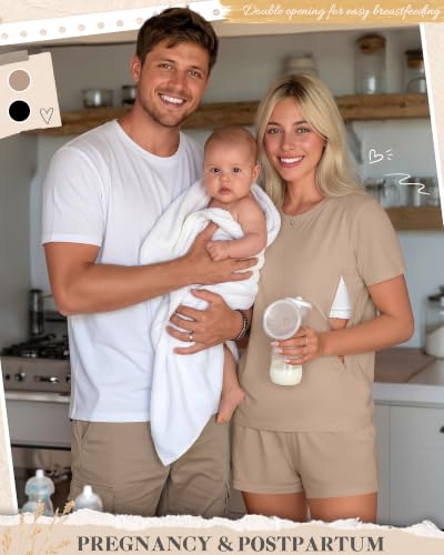 Riyiper 2 Packs Women's Nursing Pajamas Set - color: Khaki, Black, size: Small