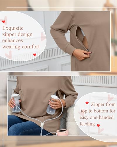 Oakgarden Women's Zipper Oversized Nursing Sweatshirts - color: Coffee, size: Small