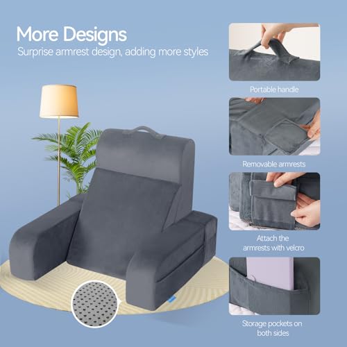 Kayfia Reading Pillow, Gel Memory Foam Back Rest Pillow, 21'', Gray - color: Gray, size: Large(21'')