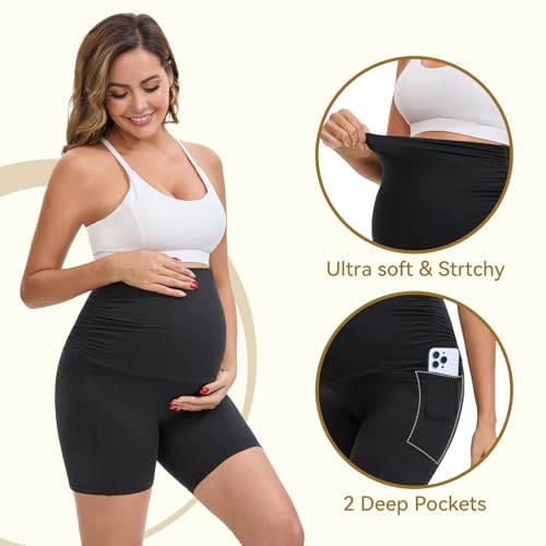 Maternity Biker Shorts with Pockets Over The Belly 6" - color: Grey, size: XX-Large