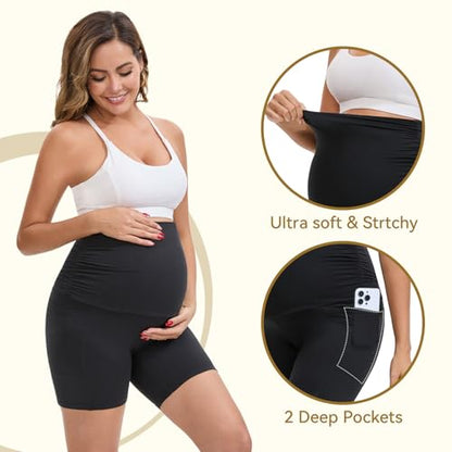 Maternity Biker Shorts with Pockets Over The Belly 6" - color: Grey, size: Large