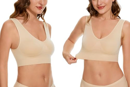 Women's Wireless Sleep Bras Unpadded Seamless Comfort Bras Throw-on Wirefree Bralettes 3 Pack - color: 1*beige, size: 3X-Large