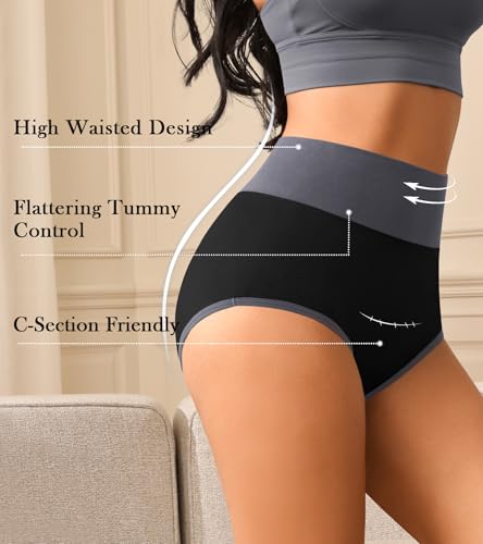 Womens High Waisted Cotton Underwear Soft Postpartum Full Coverage Panties - color: Black 5 Pack, size: Large