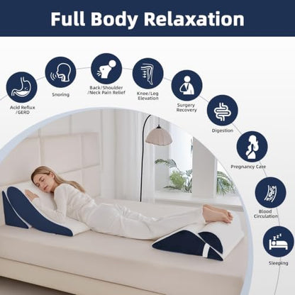 Wedge Pillow Set for After Surgery,White/Navy,5PCS-23.2" - color: White/Navy, size: 5PCS-23.2''