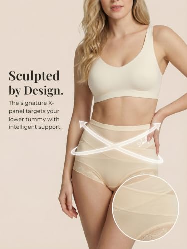 newnice High Waist Lace Underwear: Women's Tummy Control Briefs, Wide Back - size: Medium