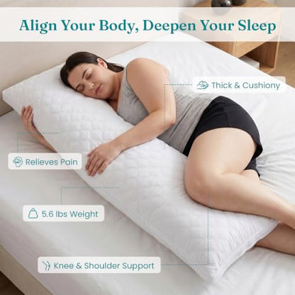 Oubonun Full Body Pillow for Side Sleeper, Adjustable Firm Long Bed Pillow - color: White-white Side
