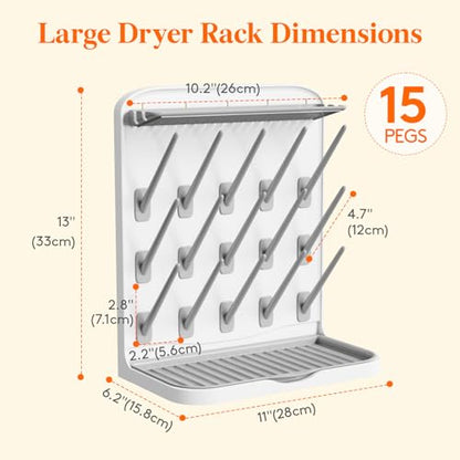 Lifewit 15-Hooks Baby Bottle Drying Rack for Countertop - size: Large-15 Hooks