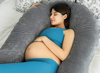QUEEN ROSE 65 Inch U Shaped Pregnancy Body Pillow for Sleeping,Gray Velvet - color: Grey