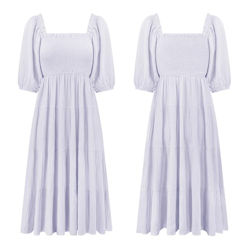 R.Vivimos Women's Cotton Off-Shoulder A-Line Midi Dresses - color: Light Purple, size: Small
