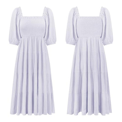 R.Vivimos Women's Cotton Off-Shoulder A-Line Midi Dresses - color: Light Purple, size: Medium