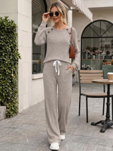 Trendy Queen Women's 2 Piece Lounge Sets 2026 Fall Casual Matching Outfits - color: Light Khaki, size: Small