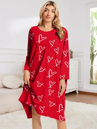 CRIPOM Plus Size Moo Moos for Women Oversized Sleep Shirts with Pockets - color: Red Heart