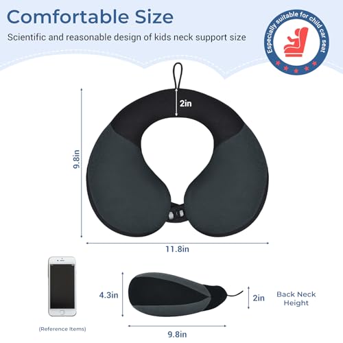 COOLBEBE Kids Travel Neck Pillow, Head Support for Car Seat & Plane, Black - color: Black & Grey