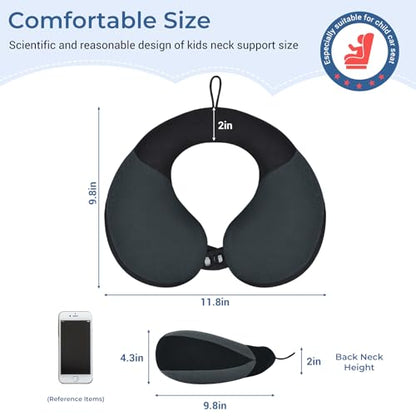 COOLBEBE Kids Travel Neck Pillow, Head Support for Car Seat & Plane, Black - color: Black & Grey