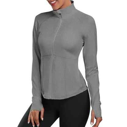 Women's Athletic Jackets Lightweight Workout Jackets Zip Up Running Jackets - color: Grey, size: X-Large