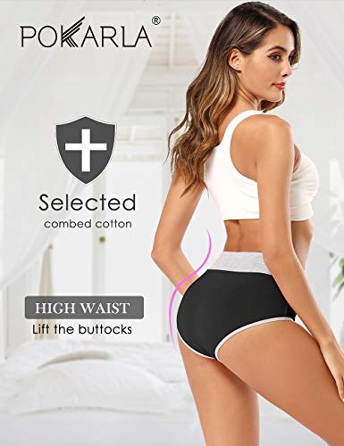 POKARLA Womens Cotton Underwear High Waist Full Coverage Briefs Soft Breathable Postpartum Panties Stretch Underpants - color: Black-5pack, size: 5X-Large