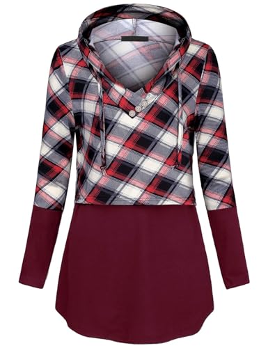 Quinee Women's Long Sleeve Plaid Colorblock Nursing Pullover Hoodie Sweatshirts - color: Red Beige Plaid, size: Medium