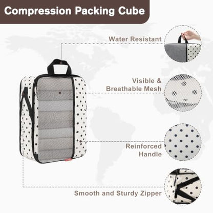 U+U 6 Set Compression Packing Cubes, Travel Organizers (Polka Dot) - color: Polka Dot-02, size: 6 Set
