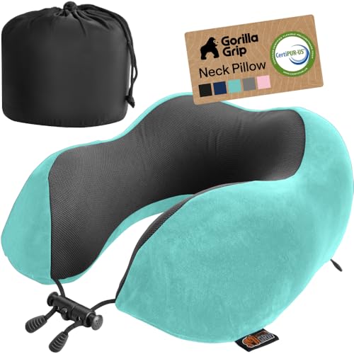 GORILLA GRIP Travel Neck Pillow for Airplanes, Travel Essentials, Turquoise - color: Turquoise