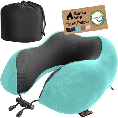 GORILLA GRIP Travel Neck Pillow for Airplanes, Travel Essentials, Turquoise - color: Turquoise