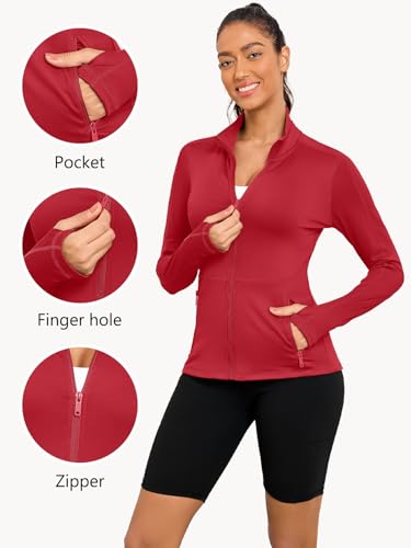 VUTRU Women's Workout Yoga Jacket Full Zip Running Athletic Track Jacket - color: A-red, size: Large