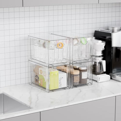 SUOXING 4 Pack Clear Stackable Storage Drawers,7.3″ High Large Baby Bottle Organizer,Bathroom Closet Organizers and Storage,Acrylic Storage Containers and Home Edit Organizer Bins for Cabinets,Pantry