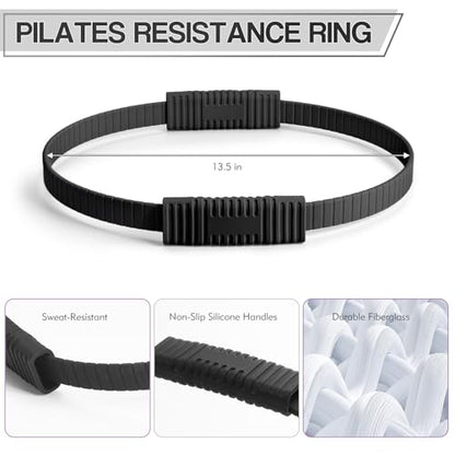 Pilates Kit, 13.5" Pilates Ring with Mini Ball & Resistance Bands - color: Black, size: Pilates Ring