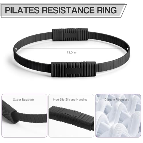 Pilates Kit, 13.5" Pilates Ring with Mini Ball & Resistance Bands - color: Black, size: Pilates Ring