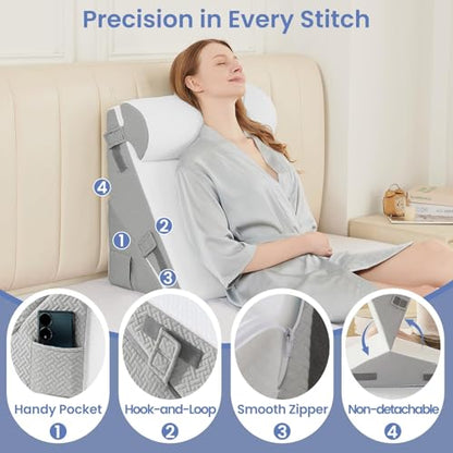 Sasttie Adjustable Wedge Pillow Set for After Surgery, Light Grey & White - color: Light Grey & White, size: Adjustable 9&12 Inch + 1 Head Pillow