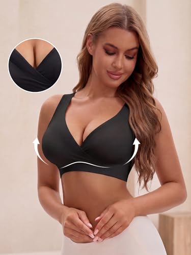 Allegra K Women Nursing Bra Crossover Maternity Pullover Sleep Bralette - color: Black, size: X-Large
