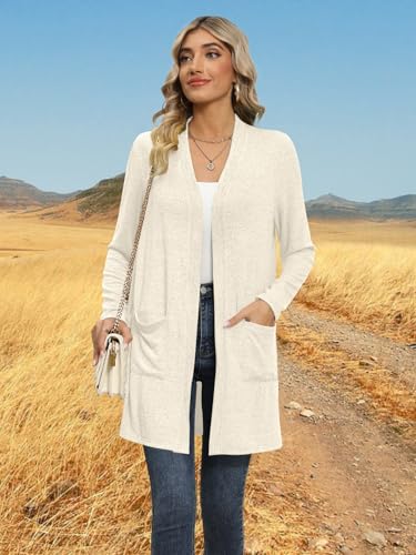 DB MOON Women Lightweight Cardigan Long Sleeve Sweater Open Front Outfits - color: Beige, size: X-Large