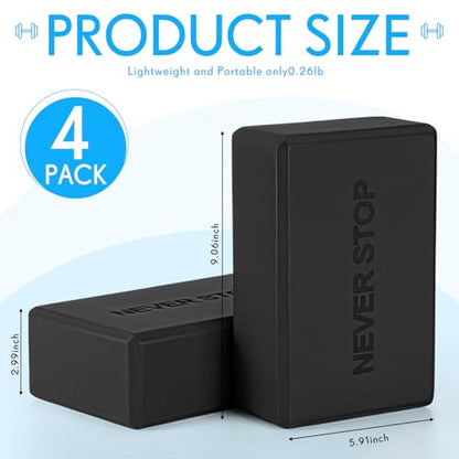 RoundFunny 4 Pack Yoga Blocks Non Slip Pilates Foam Brick - color: Black