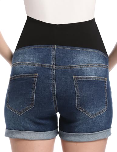 Maternity Denim Shorts High Waist - color: Dark Blue, size: XX-Large