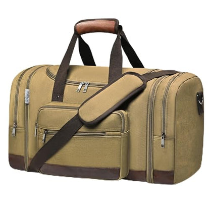 50L Expandable Canvas Duffle Bag Weekender Travel Carry On Gym - color: Khaki